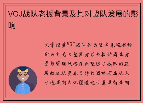 VGJ战队老板背景及其对战队发展的影响